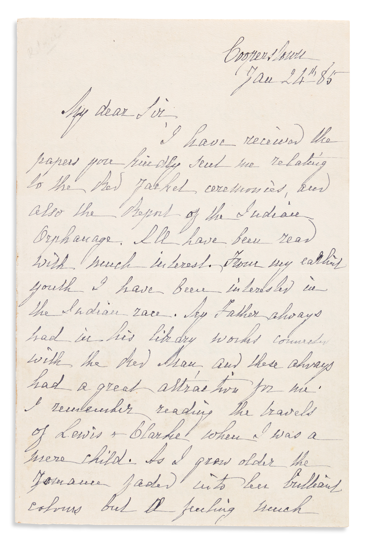 Cooper, Susan Fenimore (1813-1894) Autograph Letter Signed, 24 January 1885.